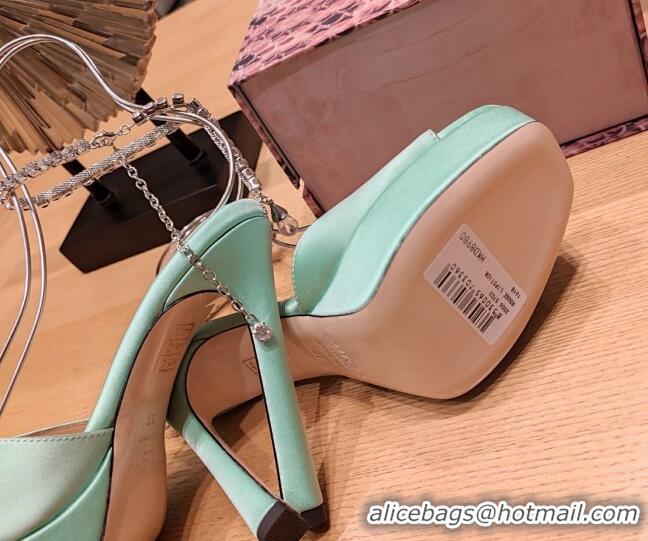 Luxury Cheap Jimmy Choo Saeda Satin Platform Sandals 12cm Light Green 625057