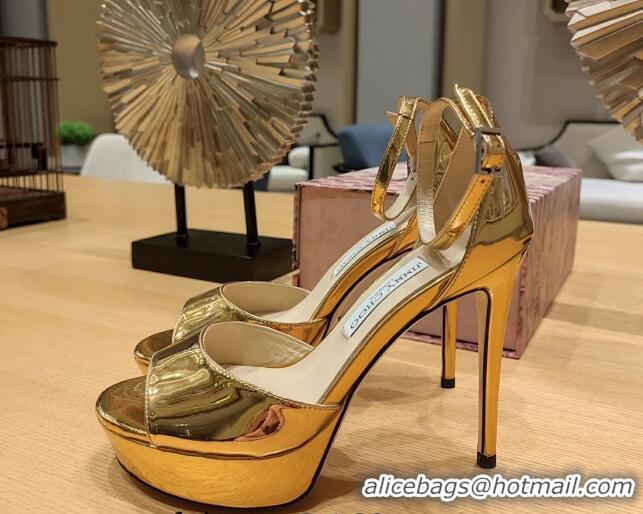 Popular Style Jimmy Choo Max Metallic Leather Platform Sandals 12cm Gold 625059