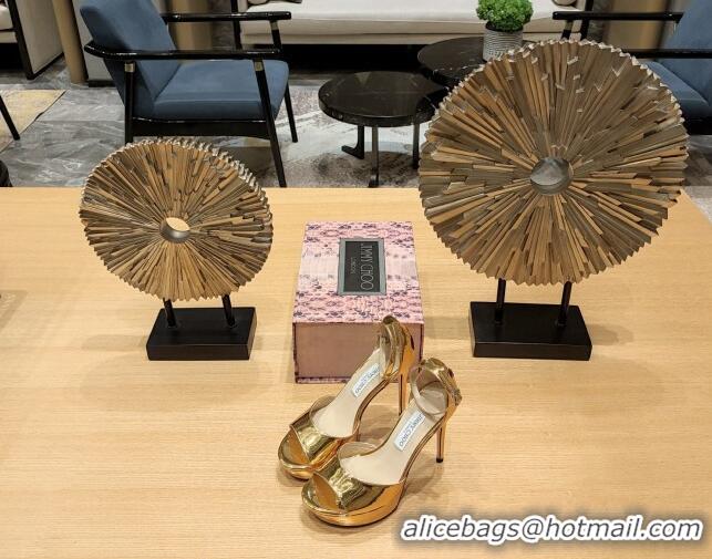 Popular Style Jimmy Choo Max Metallic Leather Platform Sandals 12cm Gold 625059