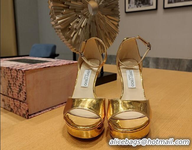 Popular Style Jimmy Choo Max Metallic Leather Platform Sandals 12cm Gold 625059