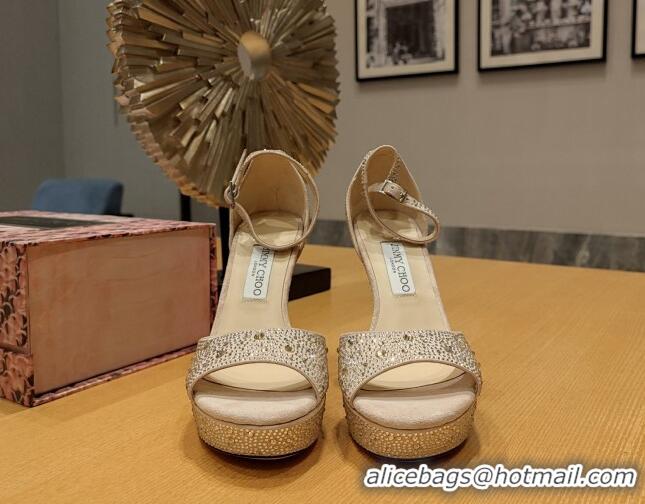 Charming Jimmy Choo Max Crystals Platform Sandals 12cm Beige 625060