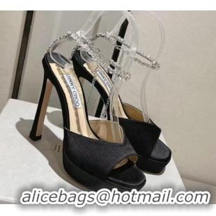 Pretty Style Jimmy Choo Saeda Satin Platform Sandals 10cm Black 704039