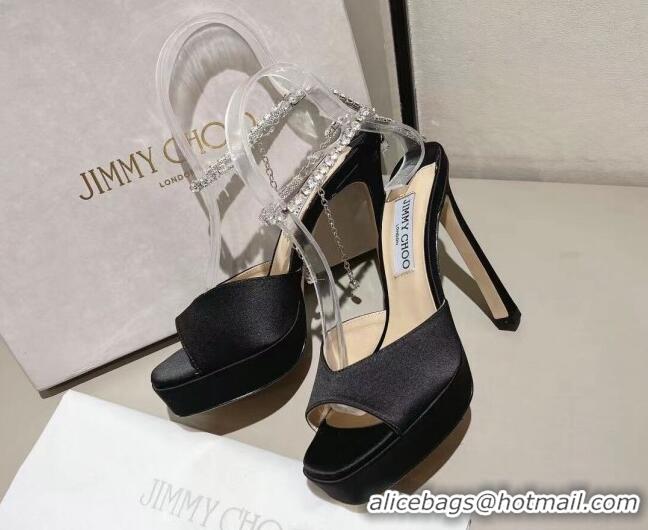 Pretty Style Jimmy Choo Saeda Satin Platform Sandals 10cm Black 704039