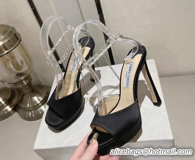 Pretty Style Jimmy Choo Saeda Satin Platform Sandals 10cm Black 704039