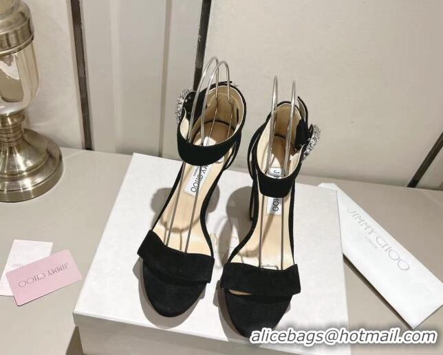 Popular Style Jimmy Choo Suede Platform Sandals 11cm with Crystal Buckle Black 704040