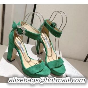 Low Price Jimmy Choo Suede Platform Sandals 11cm with Crystal Buckle Green 0704041