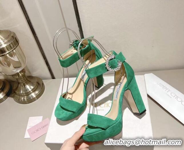 Low Price Jimmy Choo Suede Platform Sandals 11cm with Crystal Buckle Green 0704041