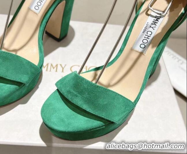 Low Price Jimmy Choo Suede Platform Sandals 11cm with Crystal Buckle Green 0704041