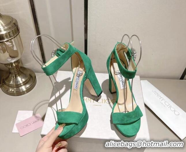 Low Price Jimmy Choo Suede Platform Sandals 11cm with Crystal Buckle Green 0704041