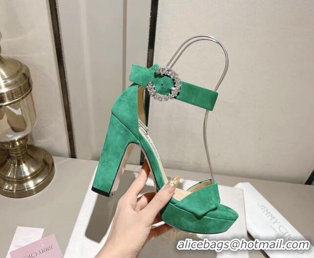 Low Price Jimmy Choo Suede Platform Sandals 11cm with Crystal Buckle Green 0704041