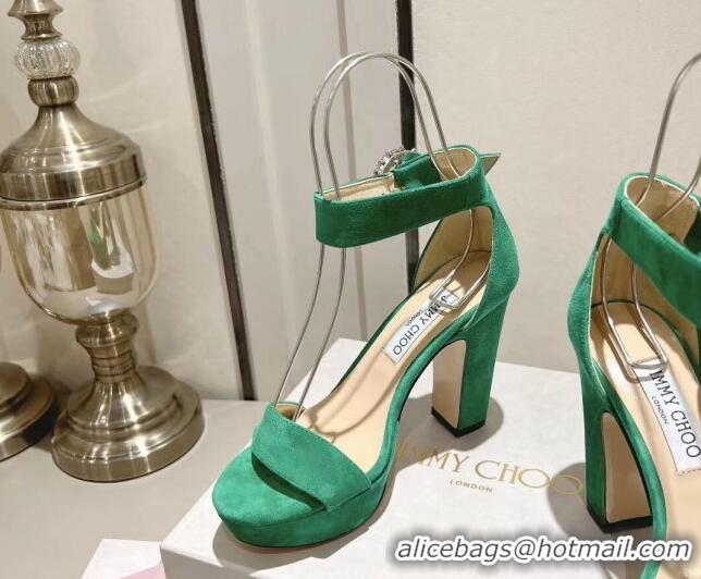 Low Price Jimmy Choo Suede Platform Sandals 11cm with Crystal Buckle Green 0704041