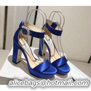 Best Product Jimmy Choo Silk Platform Sandals 11cm with Crystal Buckle Blue 0704042