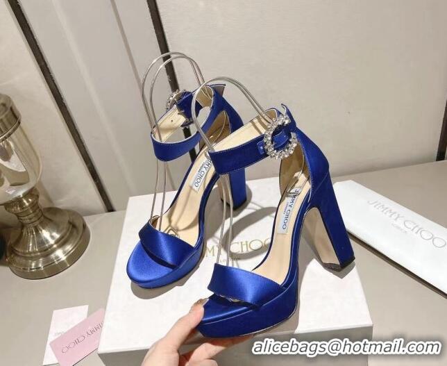 Best Product Jimmy Choo Silk Platform Sandals 11cm with Crystal Buckle Blue 0704042