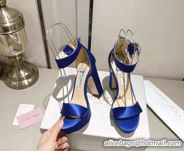 Best Product Jimmy Choo Silk Platform Sandals 11cm with Crystal Buckle Blue 0704042