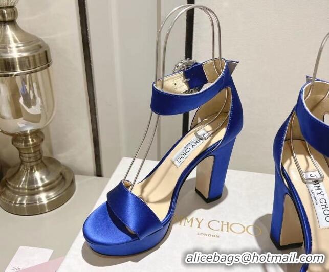 Best Product Jimmy Choo Silk Platform Sandals 11cm with Crystal Buckle Blue 0704042