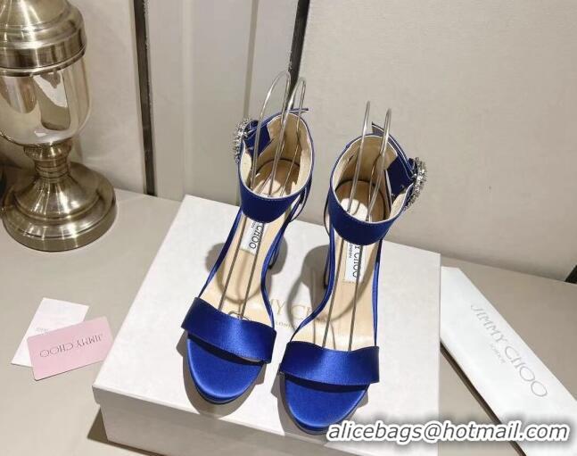 Best Product Jimmy Choo Silk Platform Sandals 11cm with Crystal Buckle Blue 0704042