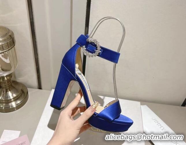 Best Product Jimmy Choo Silk Platform Sandals 11cm with Crystal Buckle Blue 0704042