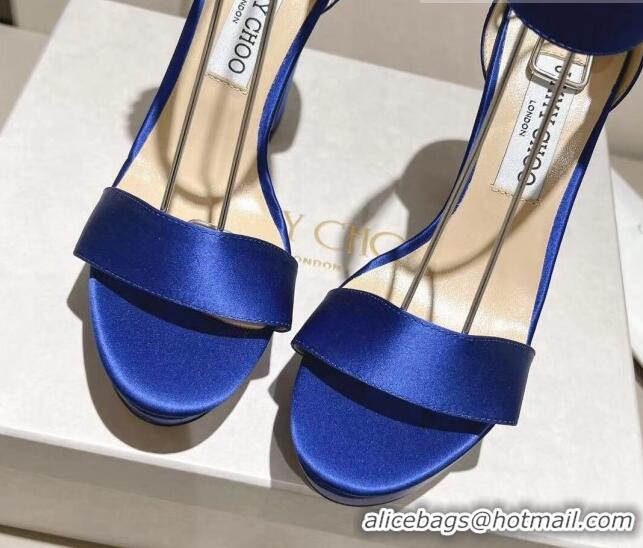 Best Product Jimmy Choo Silk Platform Sandals 11cm with Crystal Buckle Blue 0704042