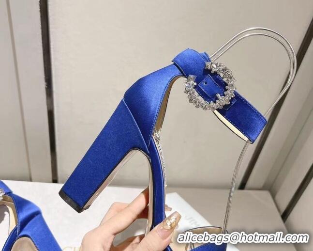 Best Product Jimmy Choo Silk Platform Sandals 11cm with Crystal Buckle Blue 0704042