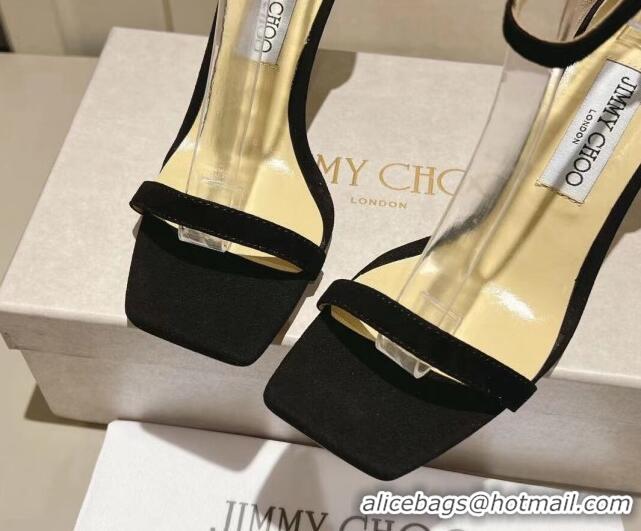 Luxurious Jimmy Choo Alva Sandals 8.5cm in Black Suede 704044