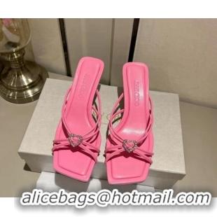 Good Looking Jimmy Choo Indiya Heel Slide Sandals 7cm in Nappa Leather Candy Pink 704046