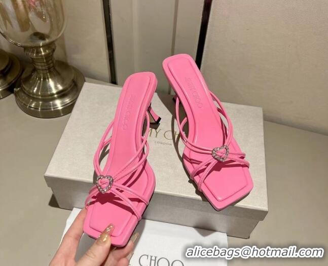 Good Looking Jimmy Choo Indiya Heel Slide Sandals 7cm in Nappa Leather Candy Pink 704046