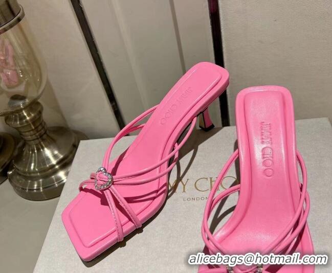 Good Looking Jimmy Choo Indiya Heel Slide Sandals 7cm in Nappa Leather Candy Pink 704046