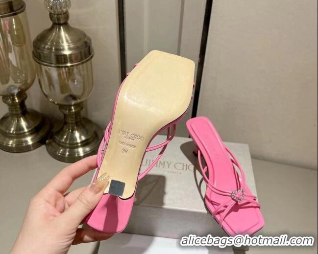 Good Looking Jimmy Choo Indiya Heel Slide Sandals 7cm in Nappa Leather Candy Pink 704046