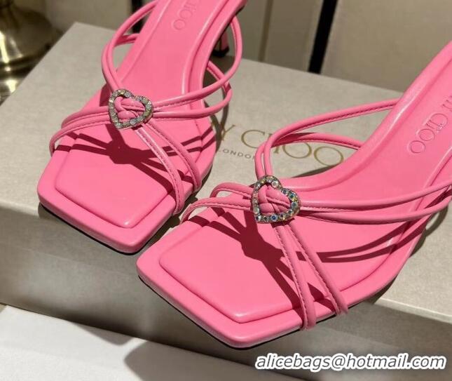 Good Looking Jimmy Choo Indiya Heel Slide Sandals 7cm in Nappa Leather Candy Pink 704046