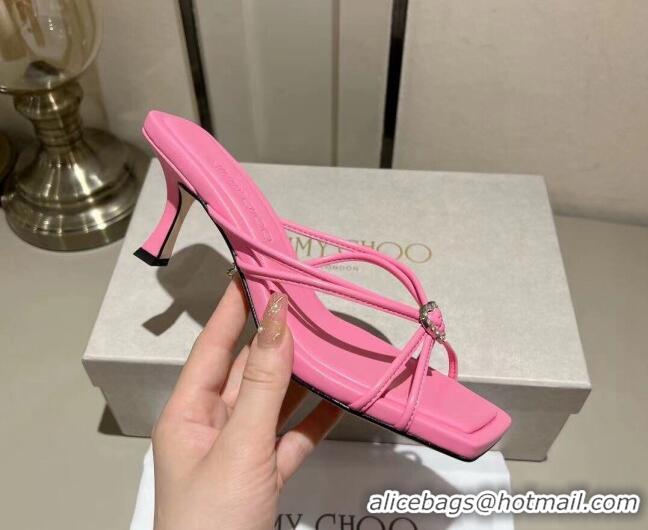 Good Looking Jimmy Choo Indiya Heel Slide Sandals 7cm in Nappa Leather Candy Pink 704046