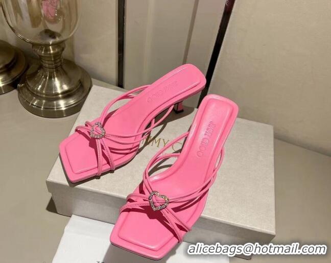 Good Looking Jimmy Choo Indiya Heel Slide Sandals 7cm in Nappa Leather Candy Pink 704046