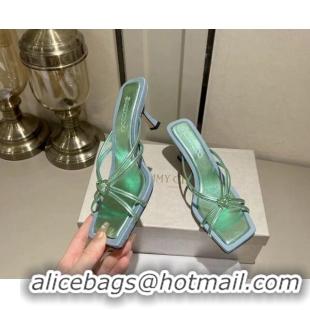 Good Quality Jimmy Choo Indiya Heel Slide Sandals 7cm in Nappa Leather Smoke Green 704047