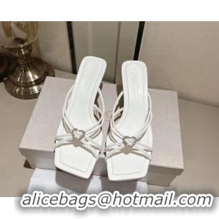 Grade Quality Jimmy Choo Indiya Heel Slide Sandals 7cm in Nappa Leather Latte White 704048