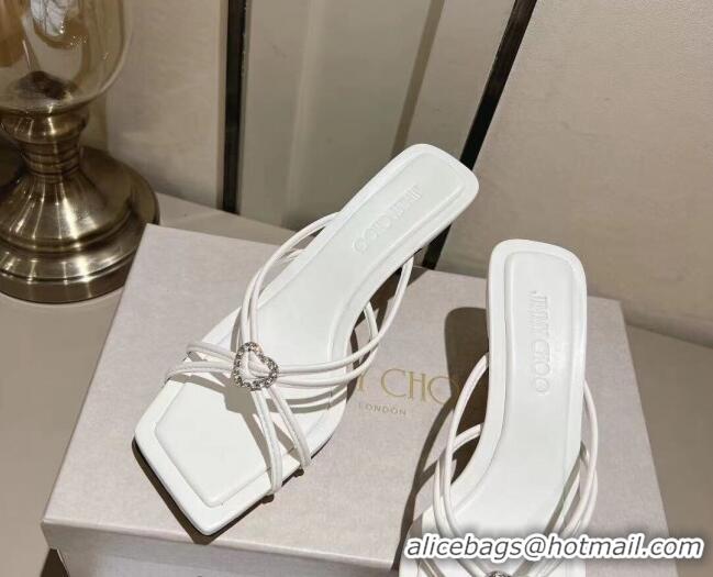 Grade Quality Jimmy Choo Indiya Heel Slide Sandals 7cm in Nappa Leather Latte White 704048