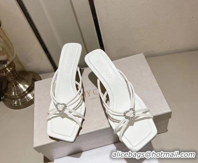 Grade Quality Jimmy Choo Indiya Heel Slide Sandals 7cm in Nappa Leather Latte White 704048