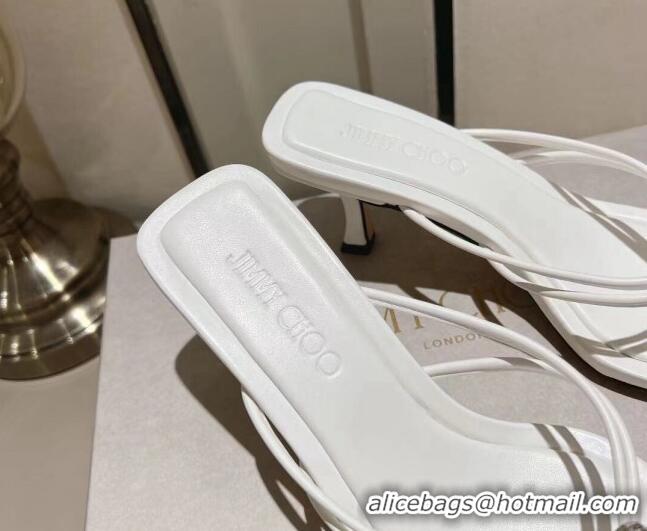 Grade Quality Jimmy Choo Indiya Heel Slide Sandals 7cm in Nappa Leather Latte White 704048