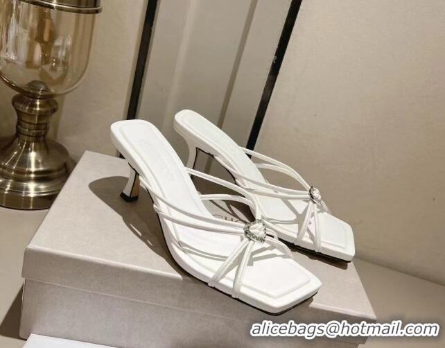 Grade Quality Jimmy Choo Indiya Heel Slide Sandals 7cm in Nappa Leather Latte White 704048