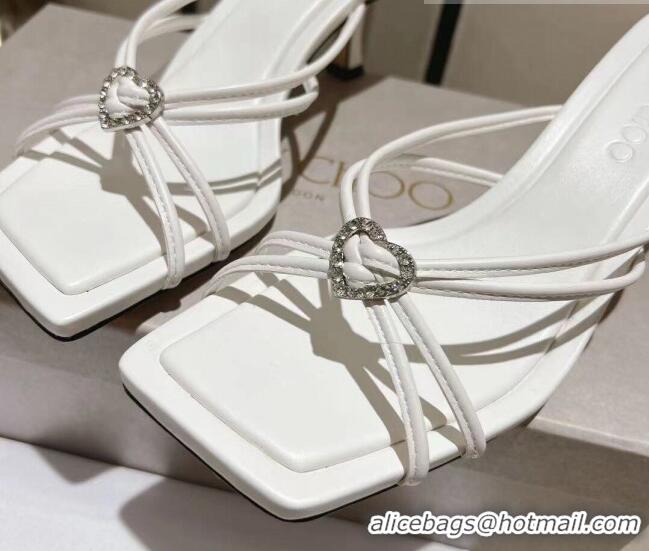 Grade Quality Jimmy Choo Indiya Heel Slide Sandals 7cm in Nappa Leather Latte White 704048