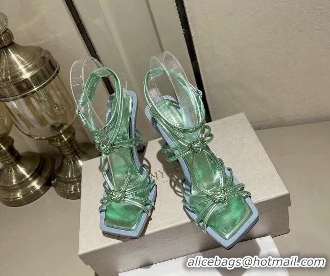 Top Grade Jimmy Choo Indiya Sandals 10cm in Nappa Leather Smoke Green 704049