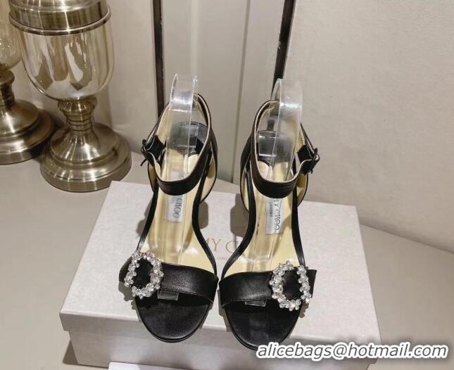 Classic Hot Jimmy Choo Nappa Leather Sandals 8.5cm with Crystal Charm Black 0704052