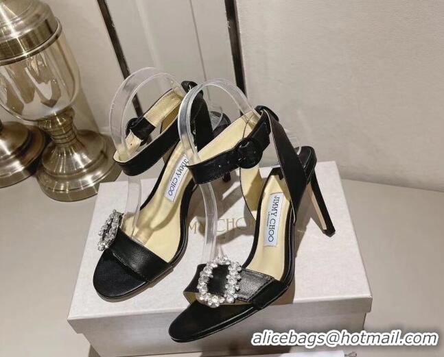 Classic Hot Jimmy Choo Nappa Leather Sandals 8.5cm with Crystal Charm Black 0704052