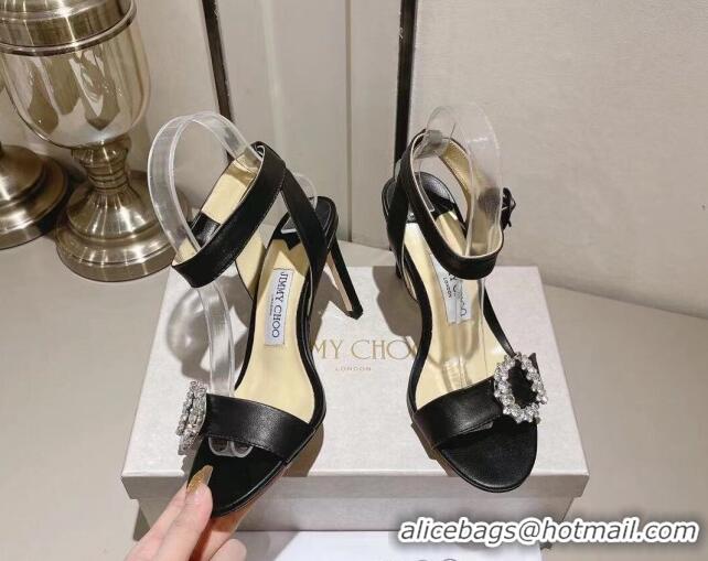 Classic Hot Jimmy Choo Nappa Leather Sandals 8.5cm with Crystal Charm Black 0704052