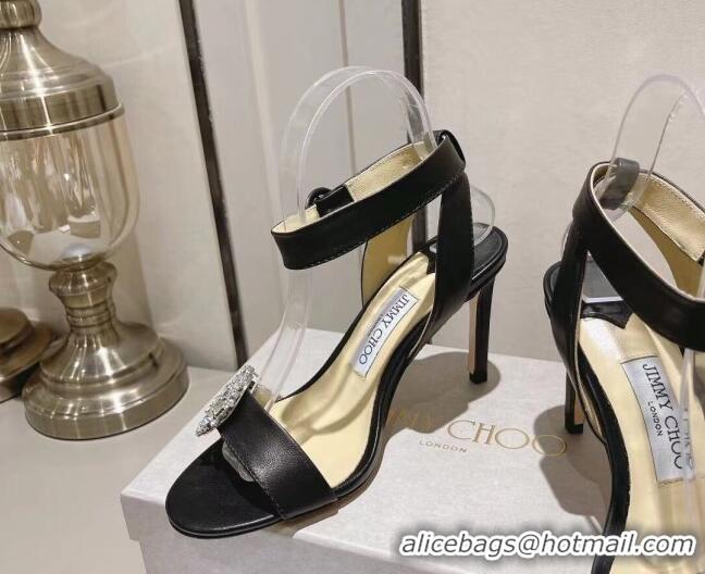 Classic Hot Jimmy Choo Nappa Leather Sandals 8.5cm with Crystal Charm Black 0704052