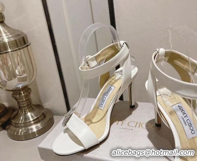 Best Price Jimmy Choo Nappa Leather Sandals 8.5cm with Crystal Charm White 704053