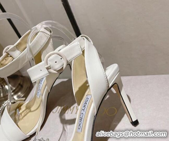 Best Price Jimmy Choo Nappa Leather Sandals 8.5cm with Crystal Charm White 704053