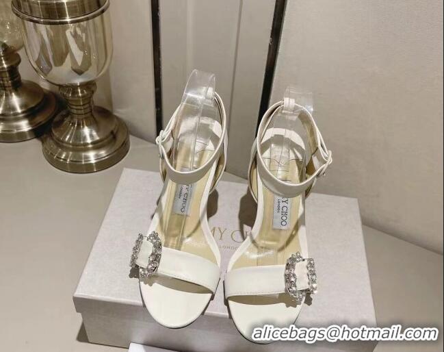 Best Price Jimmy Choo Nappa Leather Sandals 8.5cm with Crystal Charm White 704053