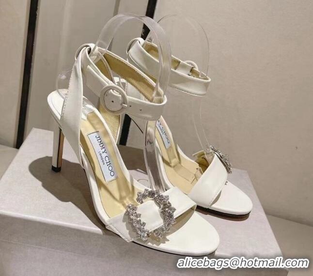 Best Price Jimmy Choo Nappa Leather Sandals 8.5cm with Crystal Charm White 704053