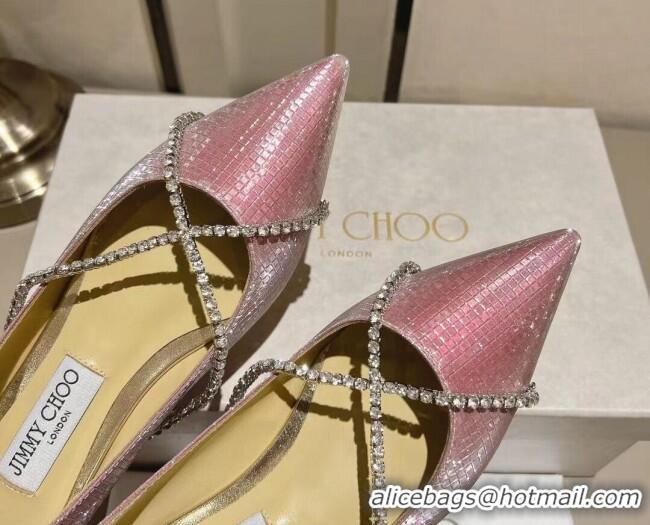 Top Design Jimmy Choo Genevi Flat in Diamond-Glitter Fabric with Crystal Strap Purple 718032