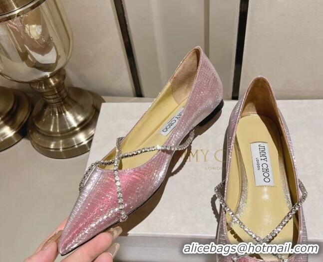 Top Design Jimmy Choo Genevi Flat in Diamond-Glitter Fabric with Crystal Strap Purple 718032