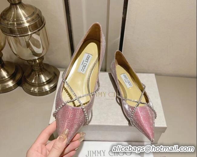 Top Design Jimmy Choo Genevi Flat in Diamond-Glitter Fabric with Crystal Strap Purple 718032